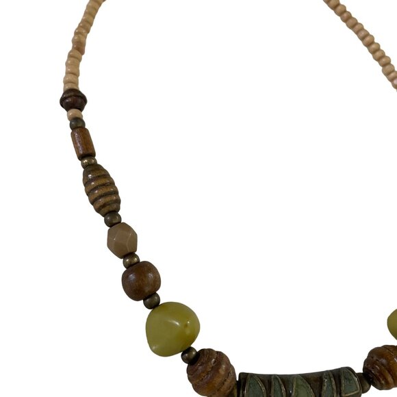 Wood Stone Amulet Choker Necklace Statement Jewelry Tribal Piece u - Picture 5 of 7